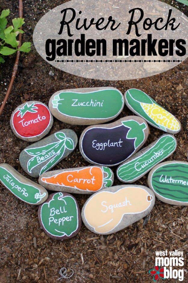 Painted River Rock Garden Markers #diy #garden #rocks #stones #decorhomeideas