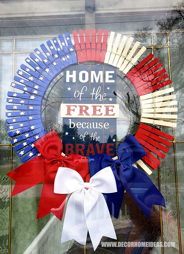 Patriotic 4th Of July Clothespin Wreath #diy #clothespin #wreath #crafts #decorhomeideas