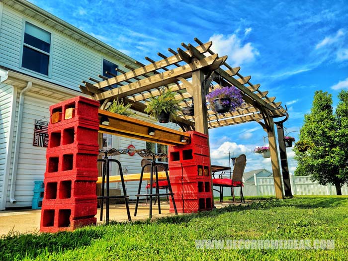 Pergola With Diy Cinder Blocks Bar 6