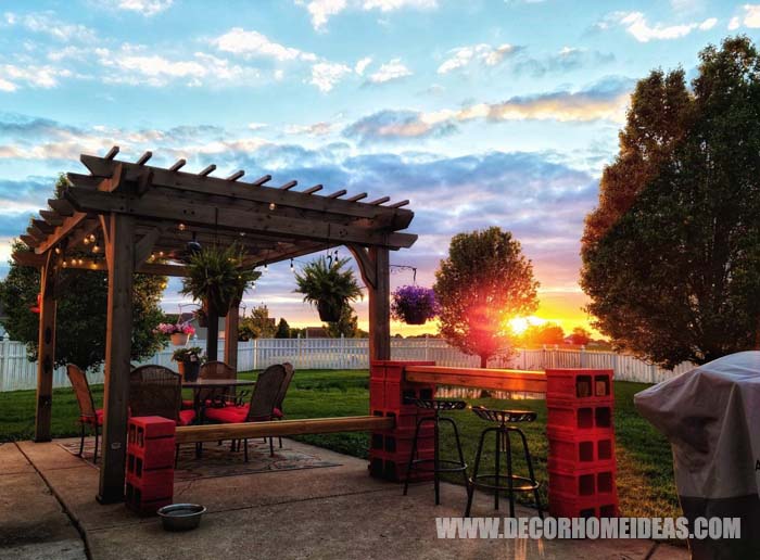 Pergola With Diy Cinder Blocks Bar 8