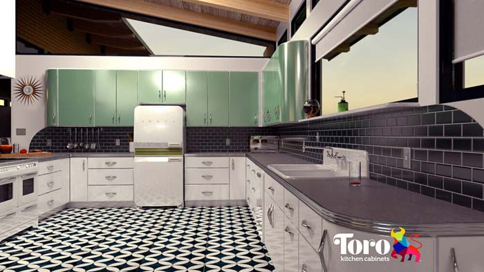 Light Green Steel Cabinets #kitchen #cabinets #metal #steel #decorhomeideas