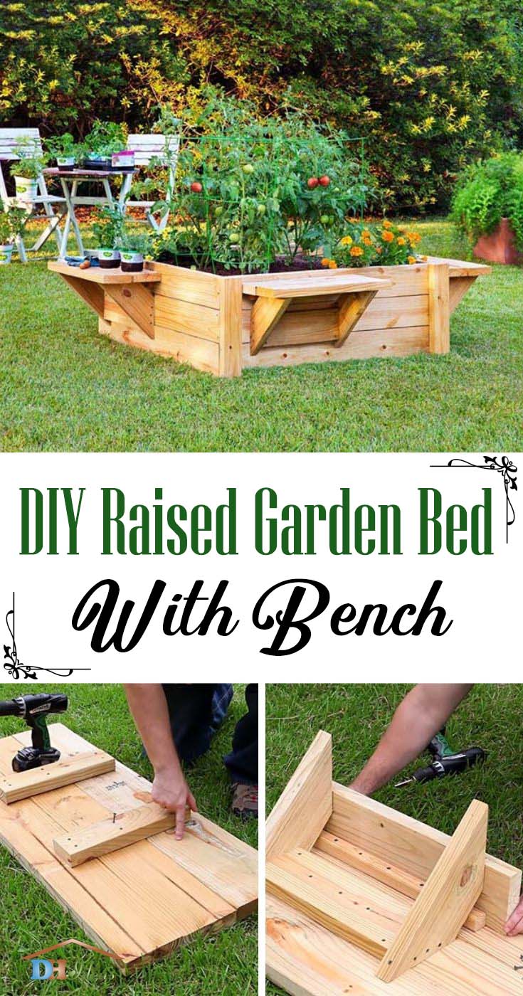 Raised Garden Bed With Bench. How to build a perfefct raised garden with bench, step by step tutorial, instructions and photos. #raisedbed #garden #diy #decorhomeideas