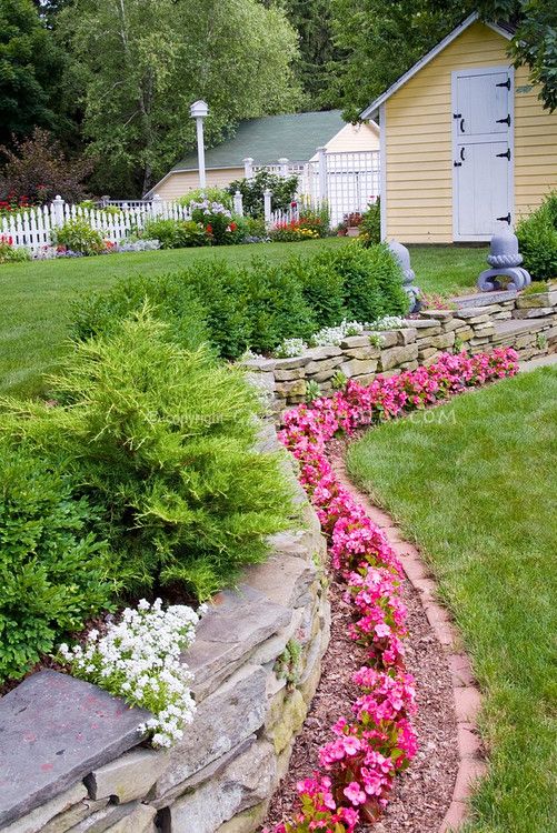 Rocks Garden Bed Edging With Flowers