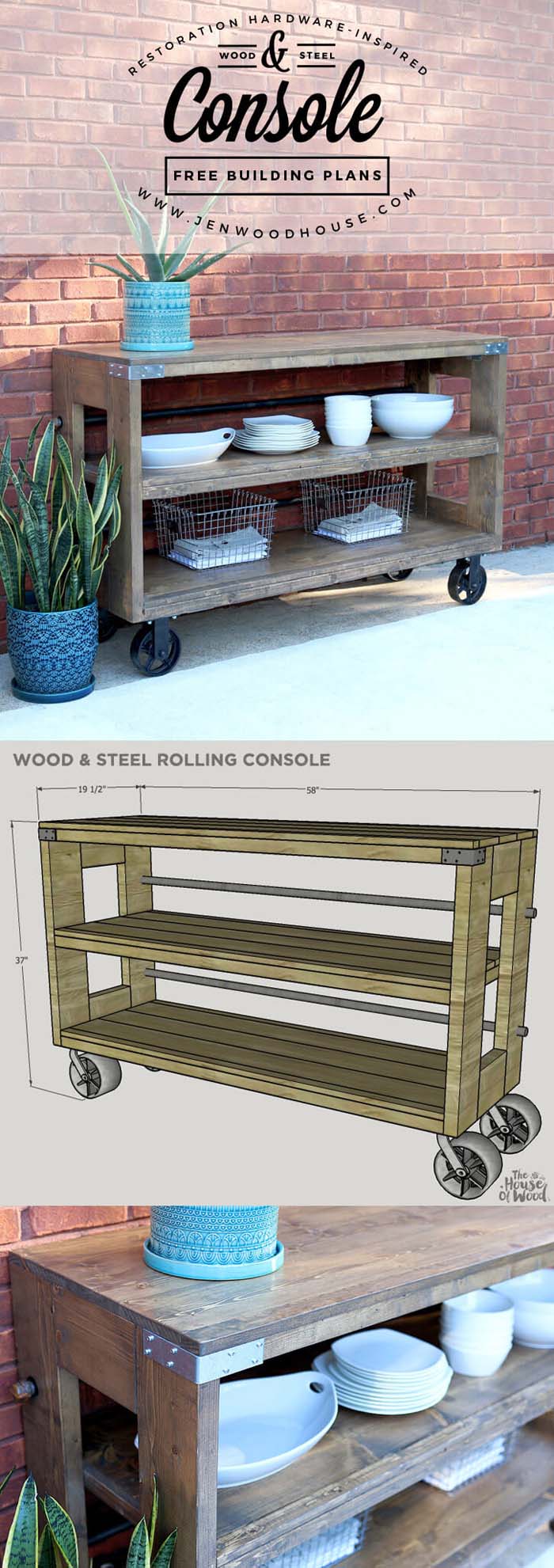 Rustic Wood and Steel Rolling Console #diy #backyard #garden #projects #decorhomeideas