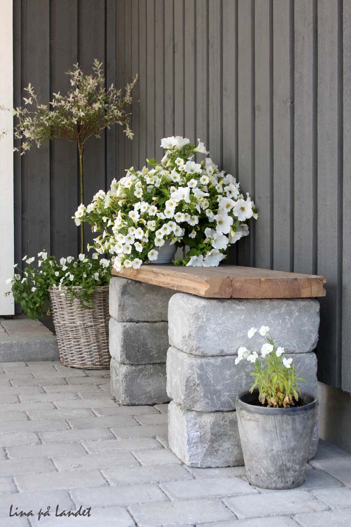 Rustic Wood and Stone Bench #diy #backyard #garden #projects #decorhomeideas