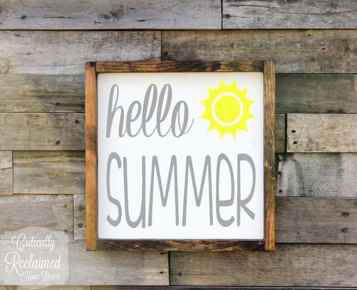 Rustic Wood Framed Hello Summer Art #diy #rustic #summer #decorations #decorhomeideas