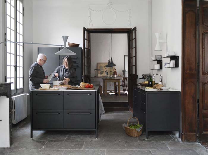 Metal Cabinets And An Island For A Small Kitchen #kitchen #cabinets #metal #steel #decorhomeideas