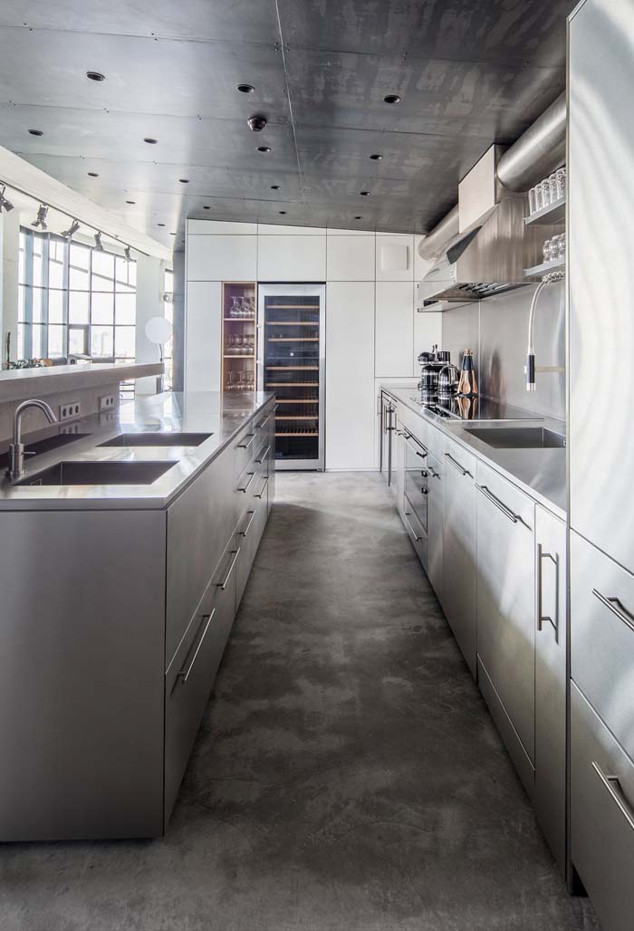 Stainless Steel Surfaces To Reflect Natural Light #kitchen #cabinets #metal #steel #decorhomeideas