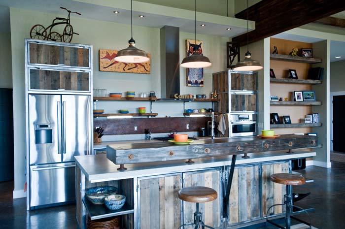 Custom-made Kitchen With Steel And Wood #kitchen #cabinets #metal #steel #decorhomeideas