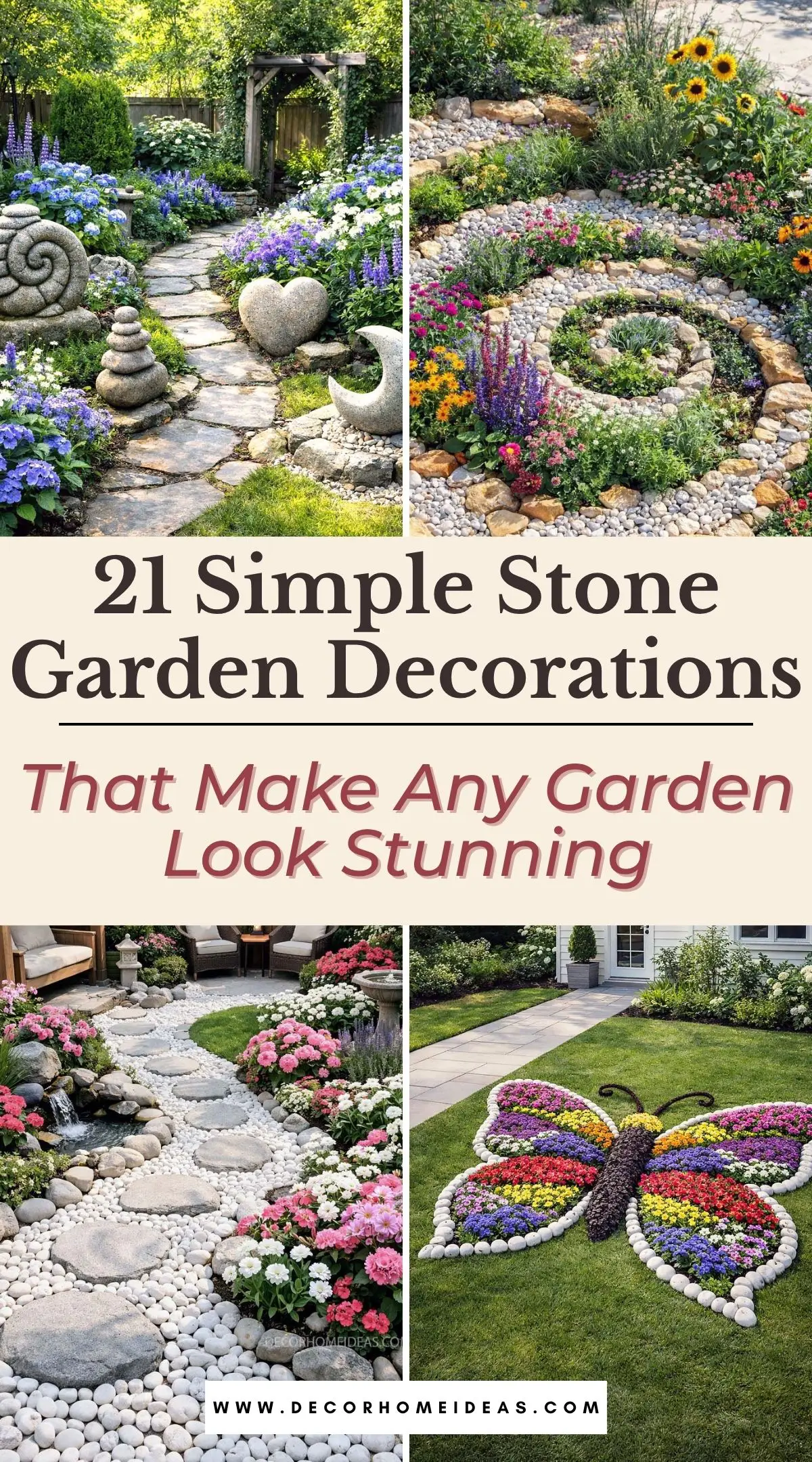 Create a beautiful outdoor space with simple stone garden decorations that add natural elegance to your landscape. From decorative rocks and stone edging to artistic garden sculptures and rock pathways, these ideas bring timeless charm to any garden design.