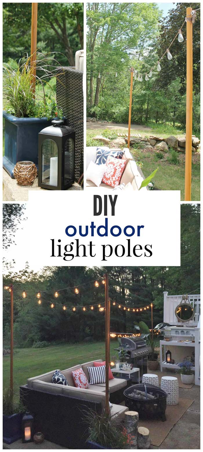 Stringing Night Lights Outdoor Poles #diy #project #backyard #garden #decorhomeideas