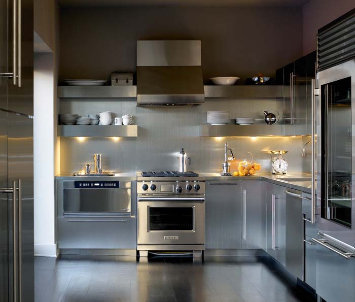 Classy Small Kitchen Entirely In Steel #kitchen #cabinets #metal #steel #decorhomeideas