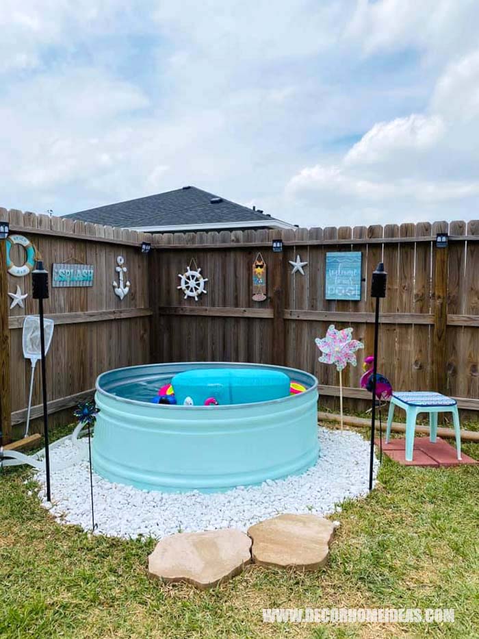 DIY Turquoise Stock Tank Pool. How To DIY Stock Tank Pool. Are you dreaming of soaking in a pool all day long during the hot summer days? We have the perfect summer project for you - DIY Stock Tank Pool in pristine turquoise color. #diy #pool #tank #decorhomeideas