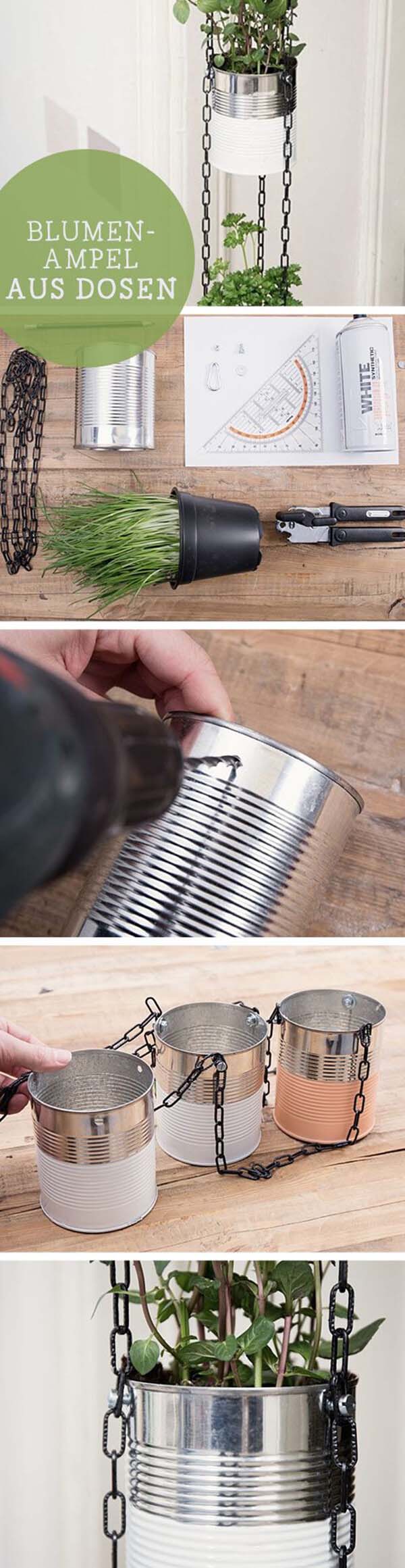 Vertical Hanging Tins Herb Garden #diy #herbgarden #herbs #garden #ideas #decorhomeideas