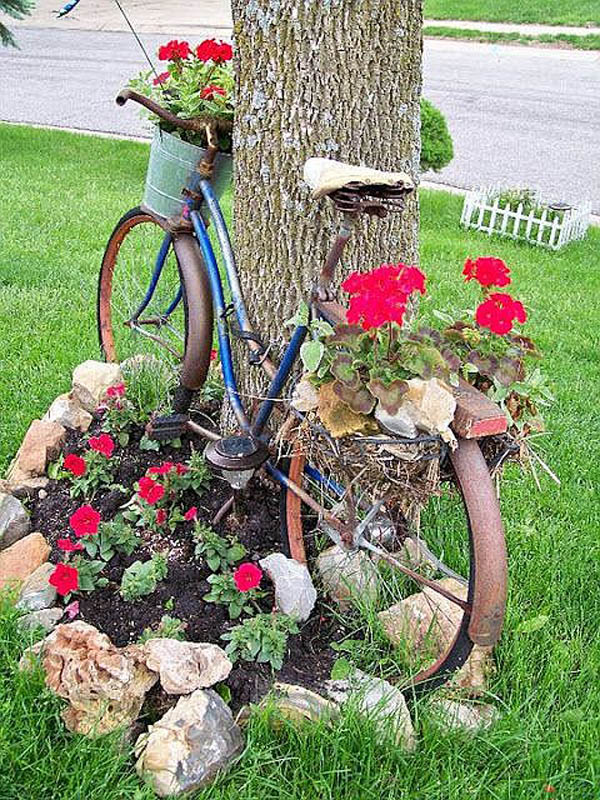 Vintage Bicycle Rocks Garden Edging