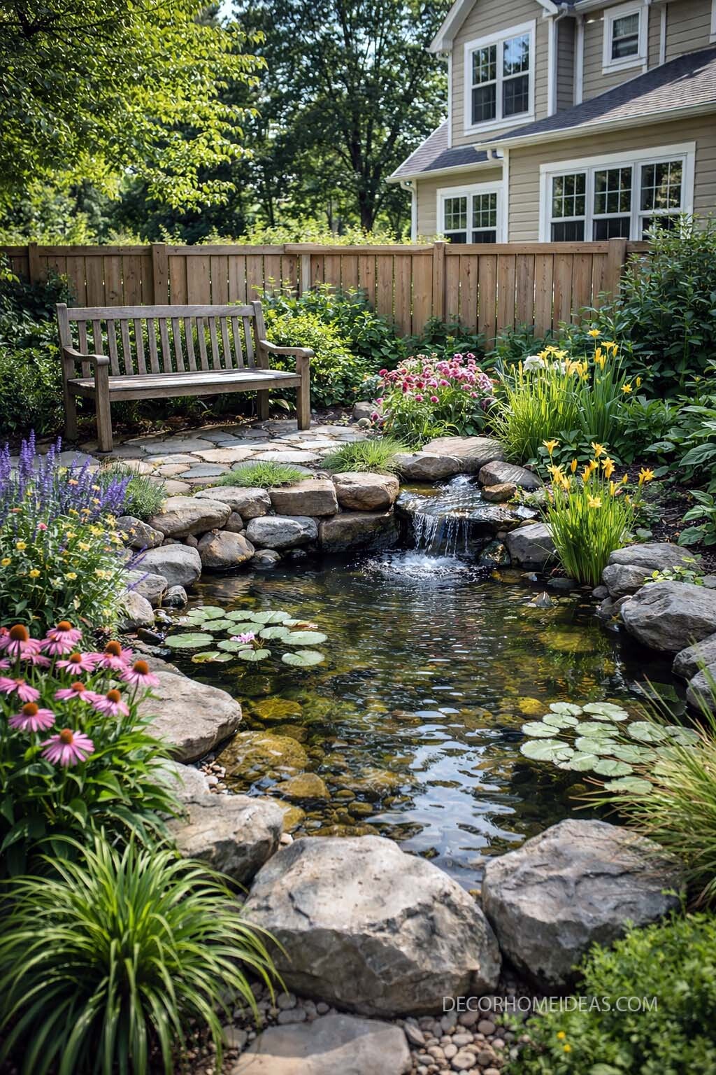 Charming Backyard DIY Pond and Waterfall Idea for a Small Garden