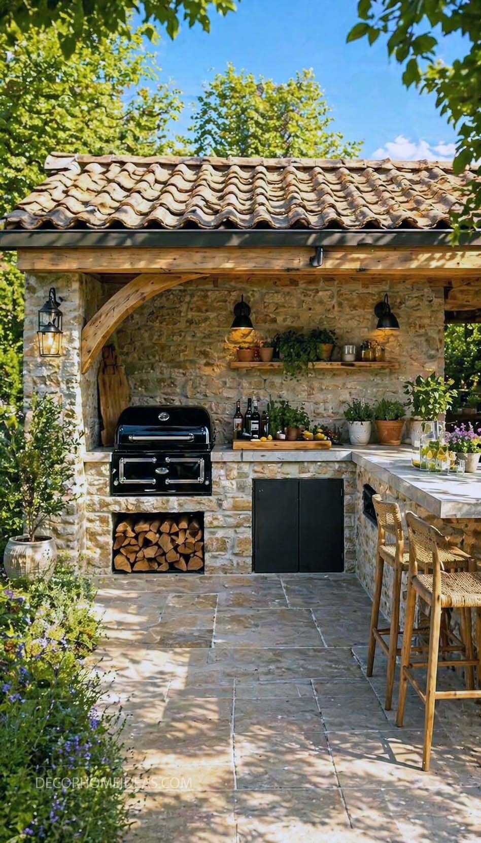 Charming Stone Outdoor Kitchen with Rustic Patio Style