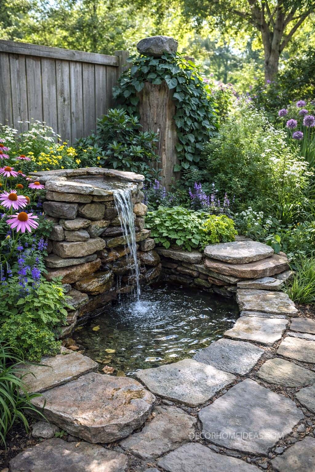 DIY Stacked Stone Waterfall Pond for a Small Backyard
