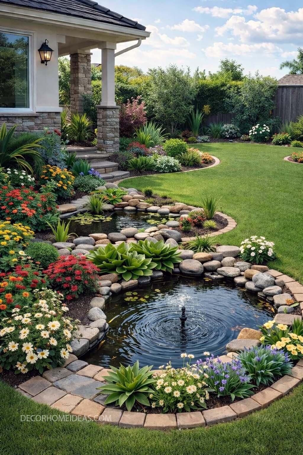 Front Yard DIY Pond and Fountain for Instant Curb Appeal