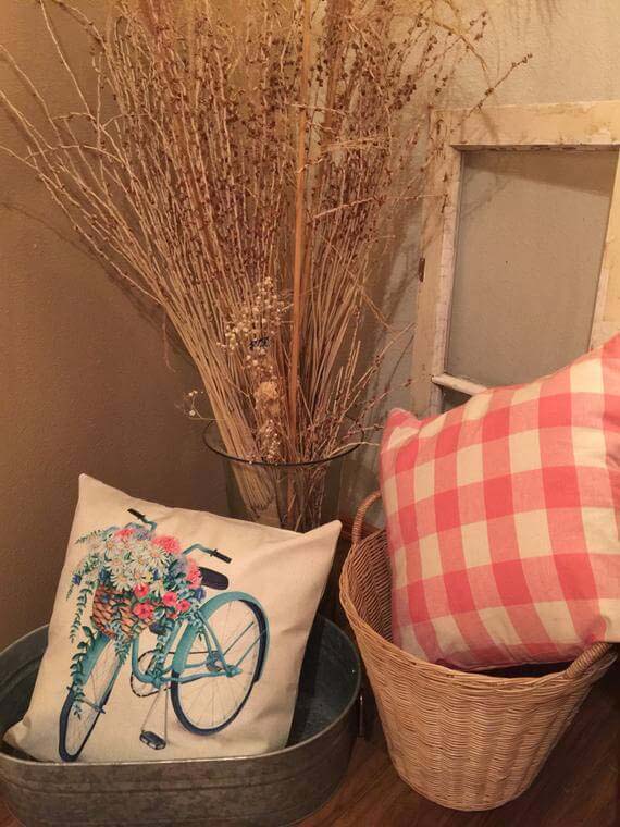 A Bicycle with flowers Throw Pillow #farmhouse #summer #decor #decorhomeideas