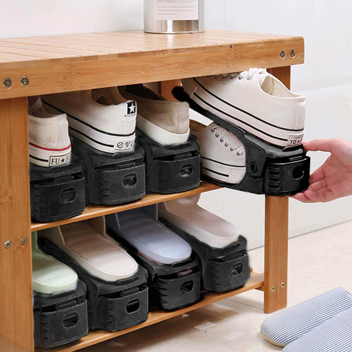 Adjustable Two-Level Shoe Storage Decks #shoeorganizer #storage #shoe #organizer #decorhomeideas