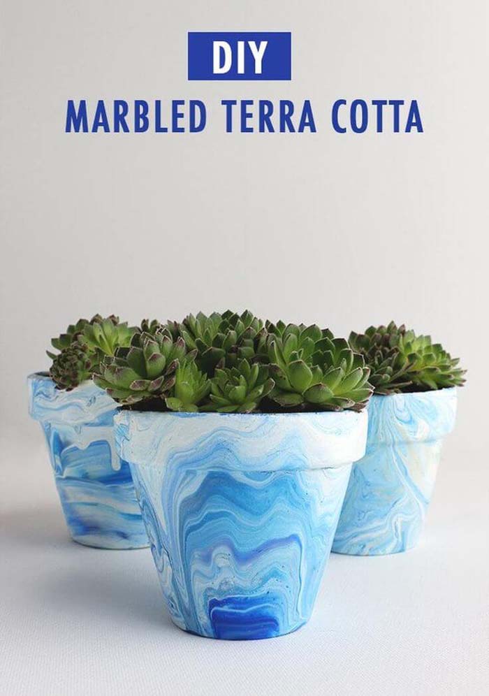 Awesome Marbled Look Terra Cotta Makeover #diy #flowerpot #garden #flower #decorhomeideas