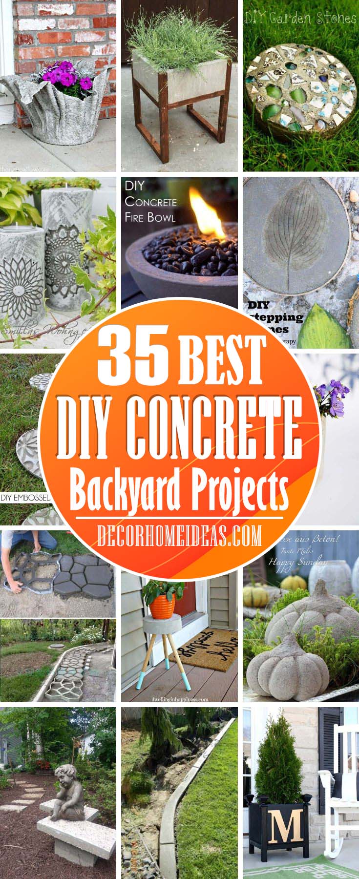 Best DIY Concrete Backyard Projects. Planters, fire pits, garden edging and decorations made from concrete to spruce up your garden or backyard. #diy #concrete #garden #decorhomeideas