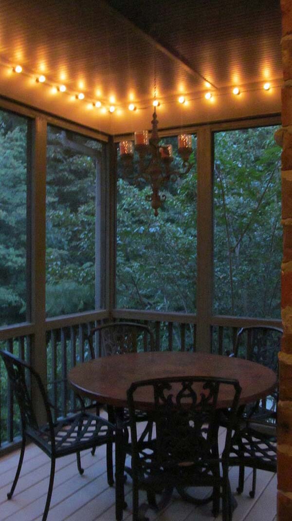 Ceiling Border String Lights #porch #diy #lights #decorhomeideas