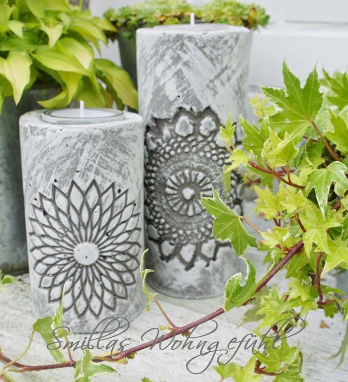 Concrete Candle Motive with Mandala Design #diy #concrete #backyard #decorhomeideas