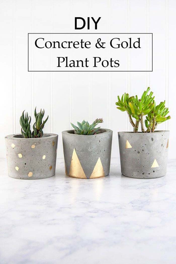 Concrete Pots with Metallic Accents #diy #flowerpot #garden #flower #decorhomeideas