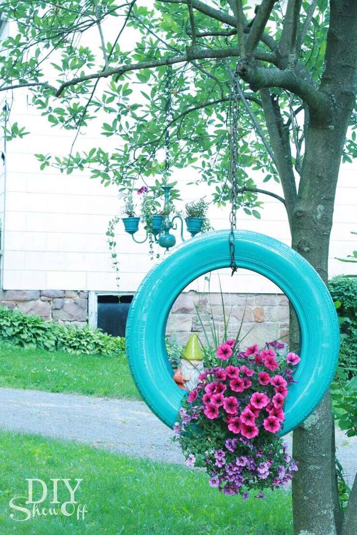 Creative Tire Swing Hanging Planter #diy #planter #flower #hanging #garden #decorhomeideas