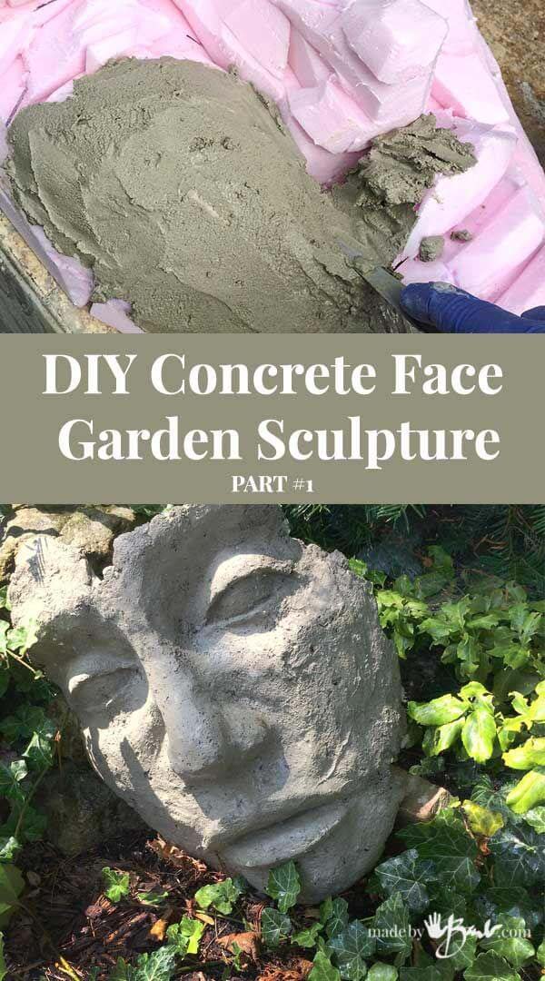 DIY Concrete Face Garden Sculpture #diy #concrete #backyard #decorhomeideas