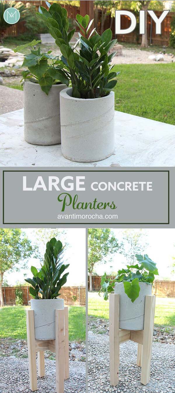 DIY Large Concrete Planters #diy #concrete #backyard #decorhomeideas