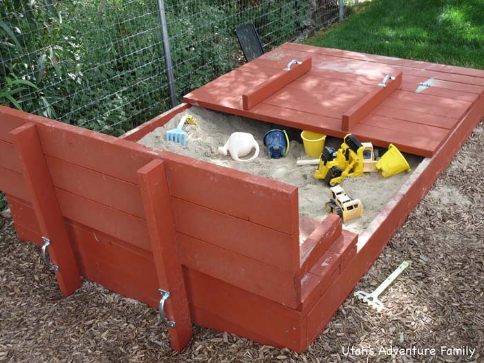 DIY Sandbox with Built-In Seats and Lid #diy #backyard #playarea #kids #decorhomeideas