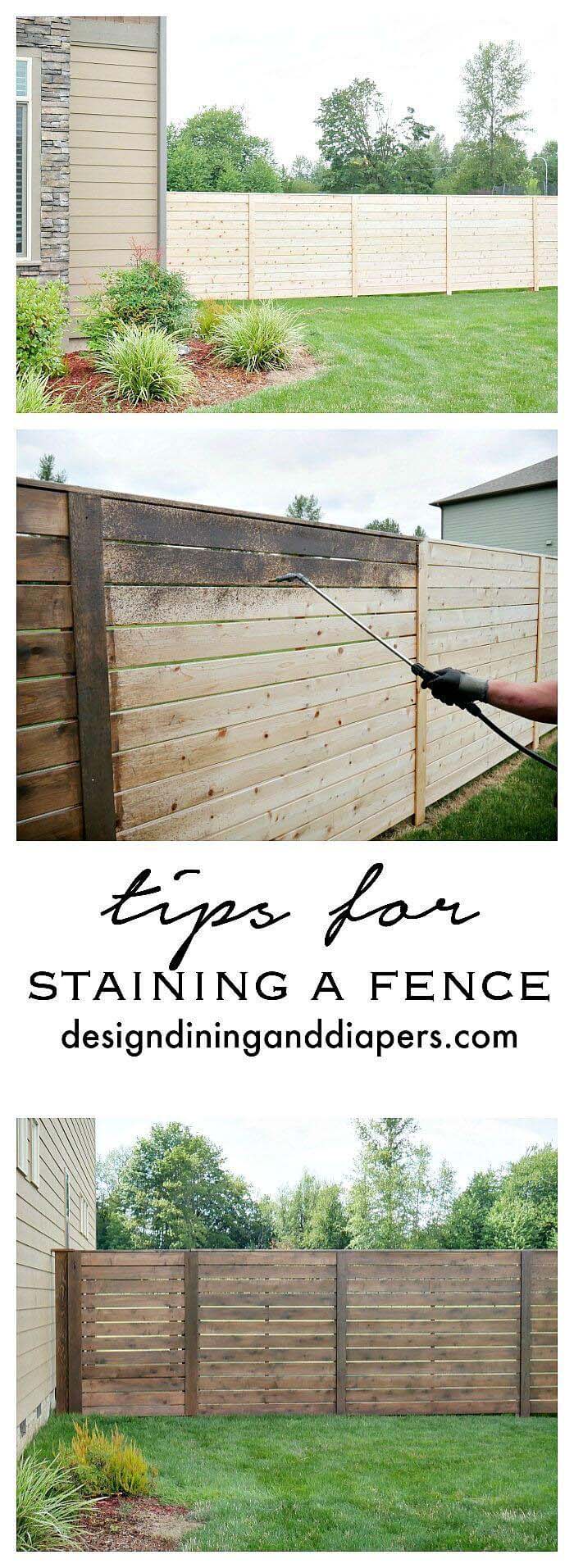 DIY Stained Horizontal Plank Fence #farmhouse #summer #decor #decorhomeideas