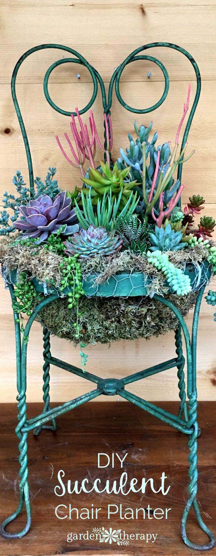 DIY Succulent Chair Planter #chair #diy #repurposed #decorhomeideas