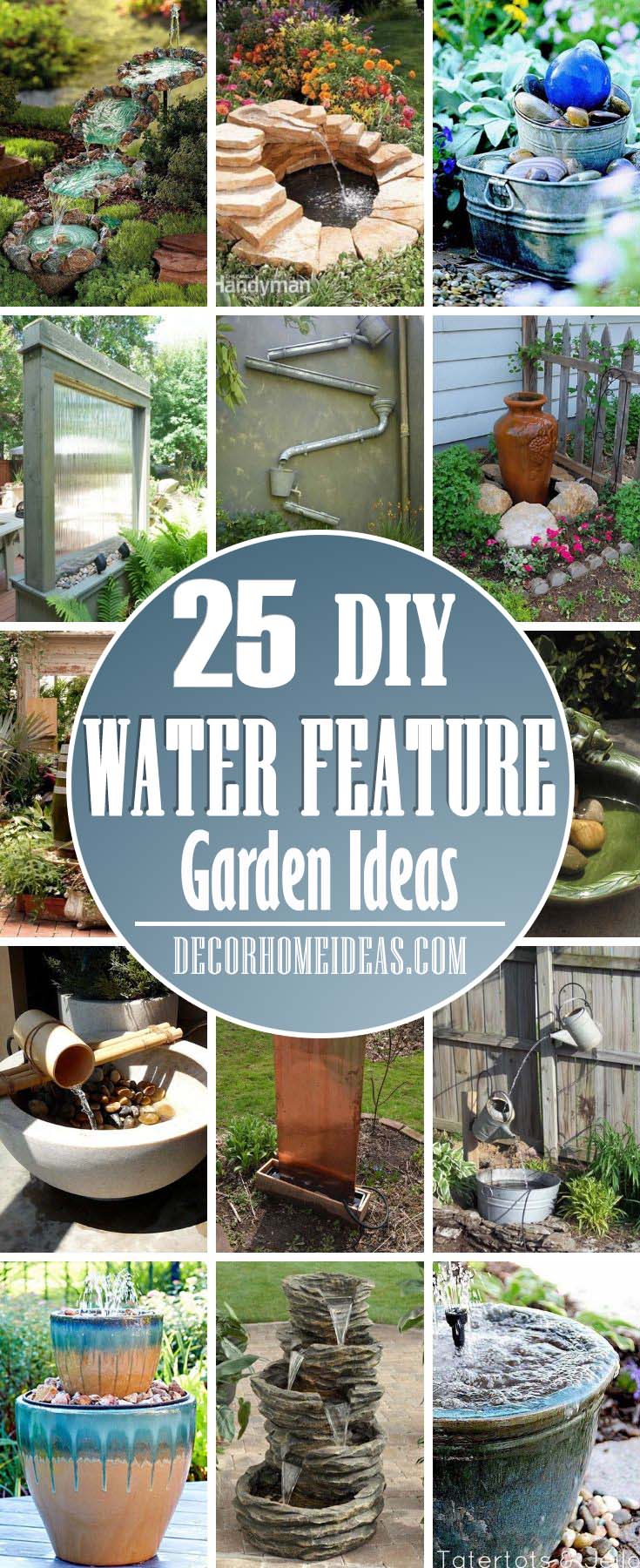 DIY Water Feature Garden Ideas. The garden water features can make your backyard an oasis of serenity and relaxation. #diy #garden #waterfall #waterfeature #decorhomeideas