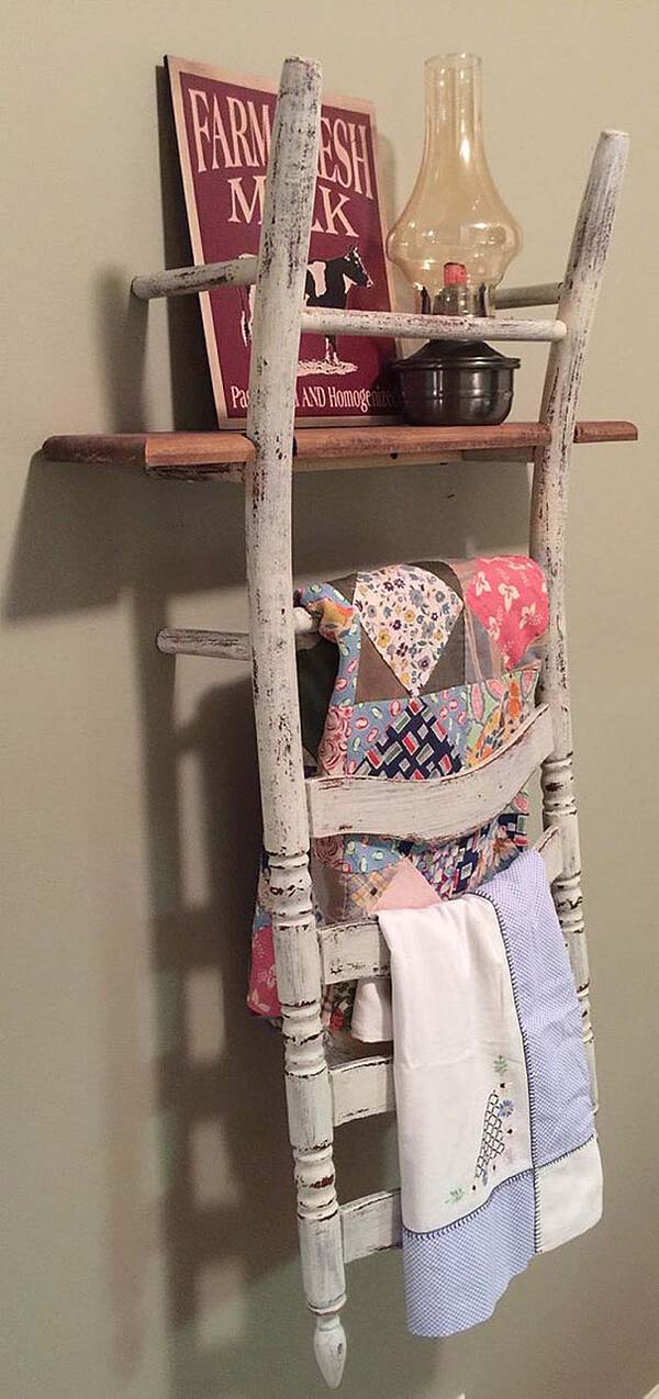 Farmhouse Ladder Back Chair Shelf #chair #diy #repurposed #decorhomeideas