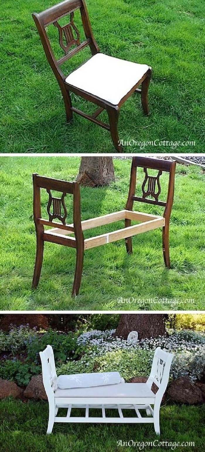 French-Style Bench From Old Chairs #chair #diy #repurposed #decorhomeideas