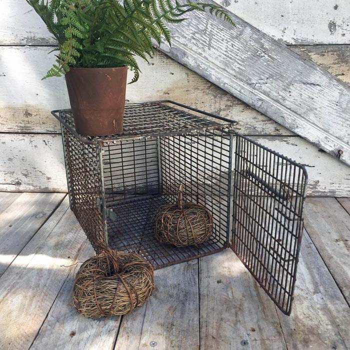 Great Wire Plant Display with Upcycled Animal Cage #diy #garden #decor #countryside #decorhomeideas