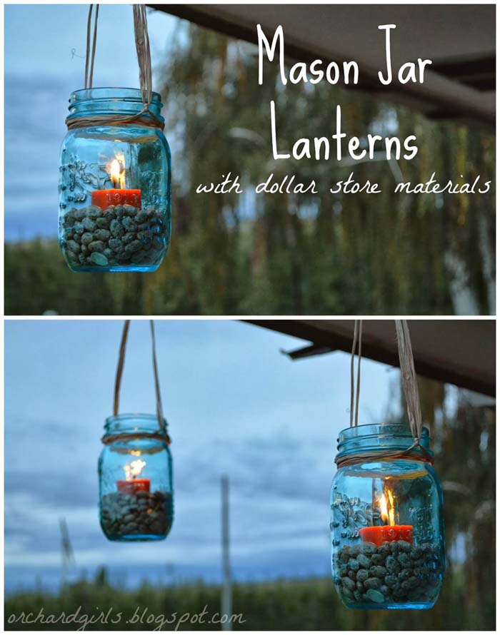 Inexpensive DIY Mason Jar Lanterns #porch #summer #decor #decorhomeideas