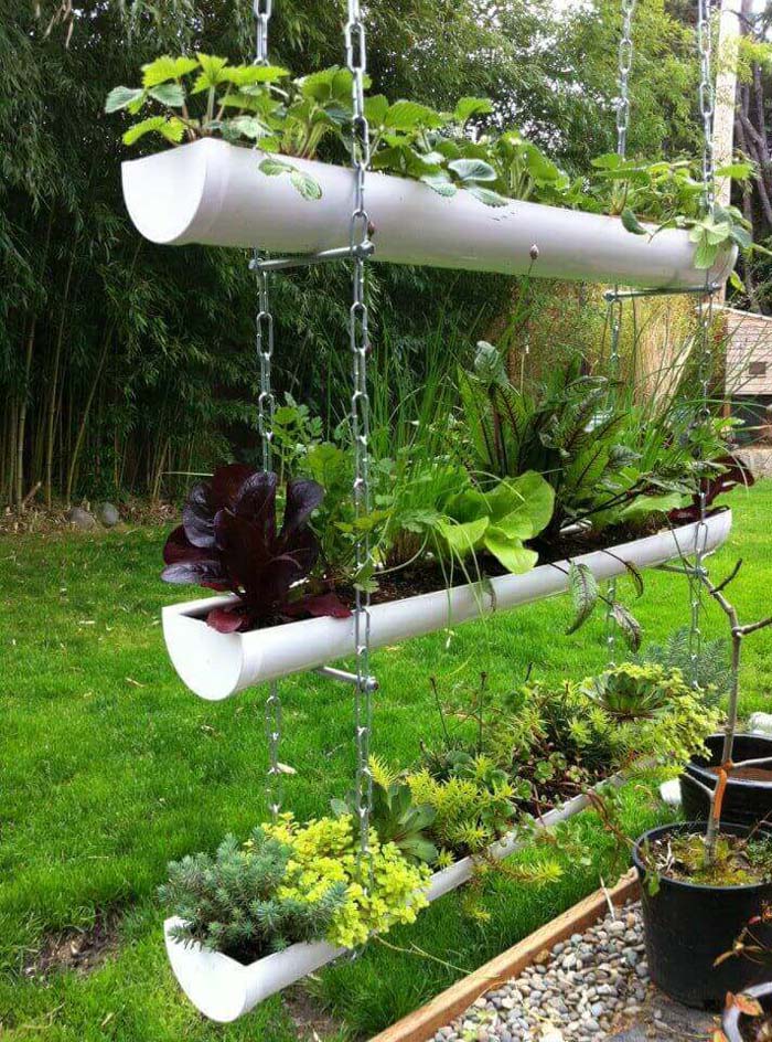 Inexpensive PVC Pipe Hanging Vegetable Garden #diy #planter #flower #hanging #garden #decorhomeideas