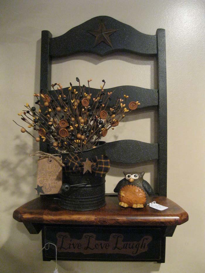 Mantle with Flowers and an Owl #chair #diy #repurposed #decorhomeideas