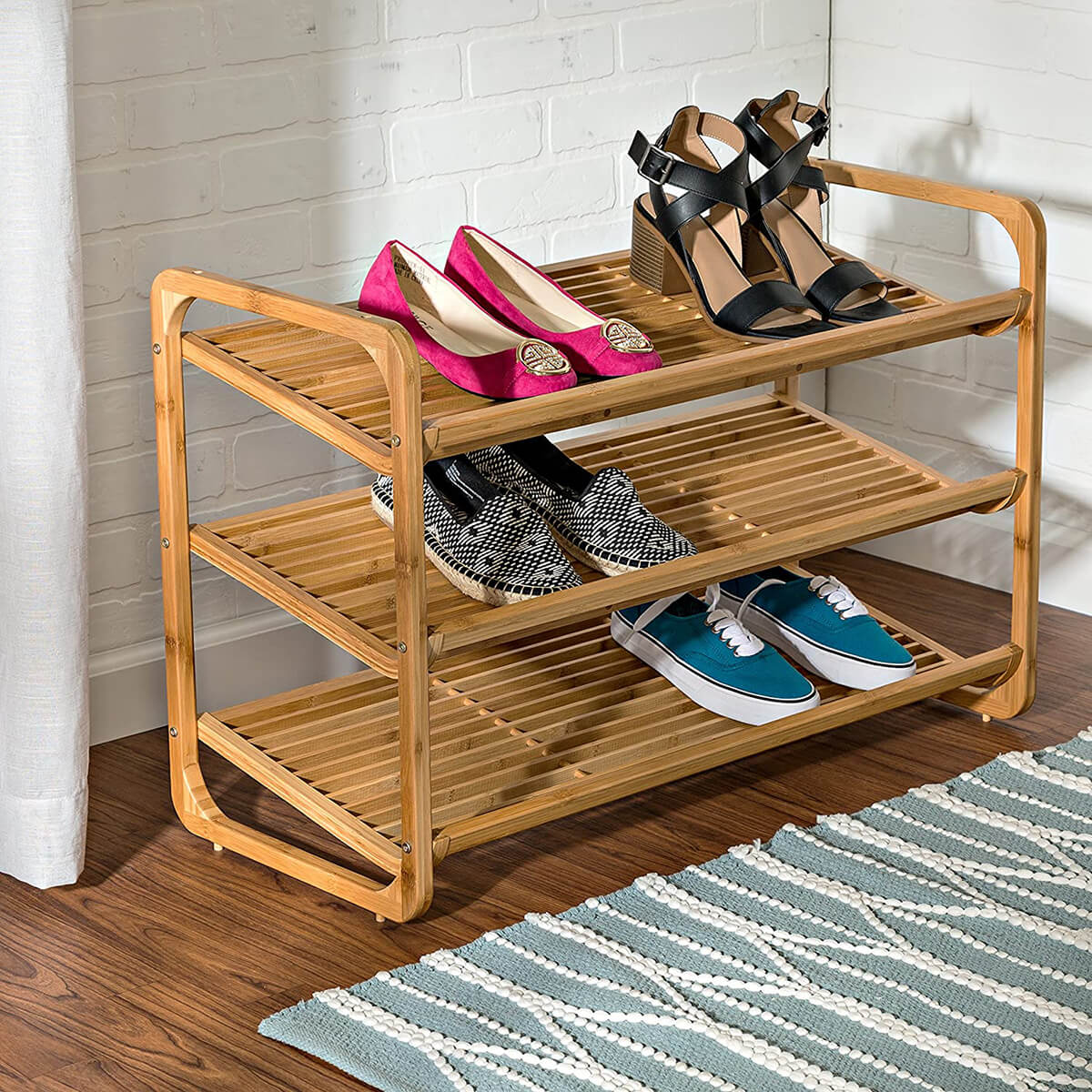 Natural Bamboo Three-Tier Shoe Organizer #shoeorganizer #storage #shoe #organizer #decorhomeideas