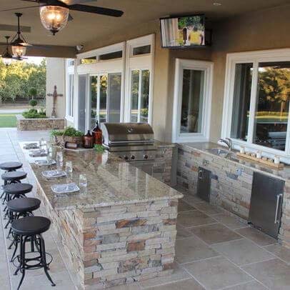 Natural Stone Patio Kitchen with Bar #outdoorkitchen #garden #ktichen #decorhomeideas