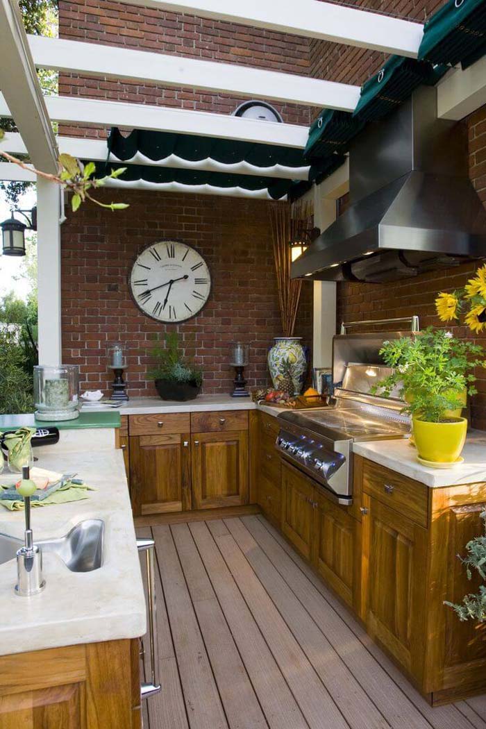 Outdoor Kitchen Design With Retractable Canopy #outdoorkitchen #garden #ktichen #decorhomeideas