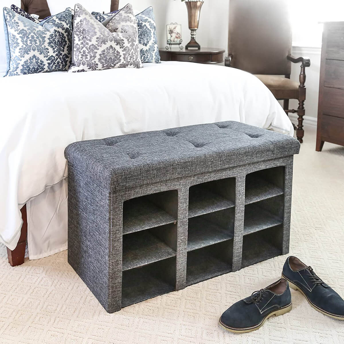 Padded Shoe Storage Bench #shoeorganizer #storage #shoe #organizer #decorhomeideas