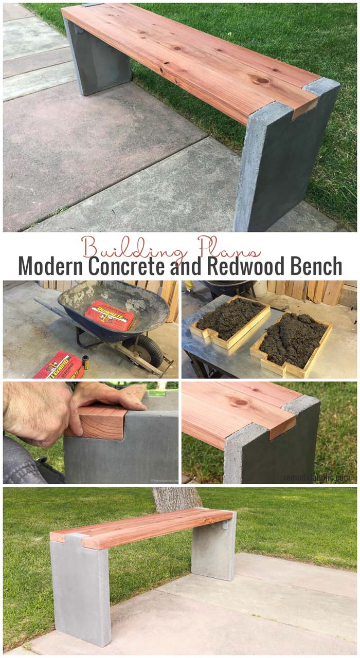 Rustic DIY Concrete Garden Bench #diy #concrete #backyard #decorhomeideas