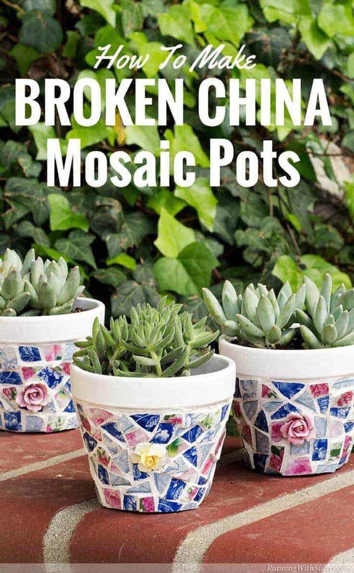 Shabby Chic China Shard Mosaics #diy #flowerpot #garden #flower #decorhomeideas