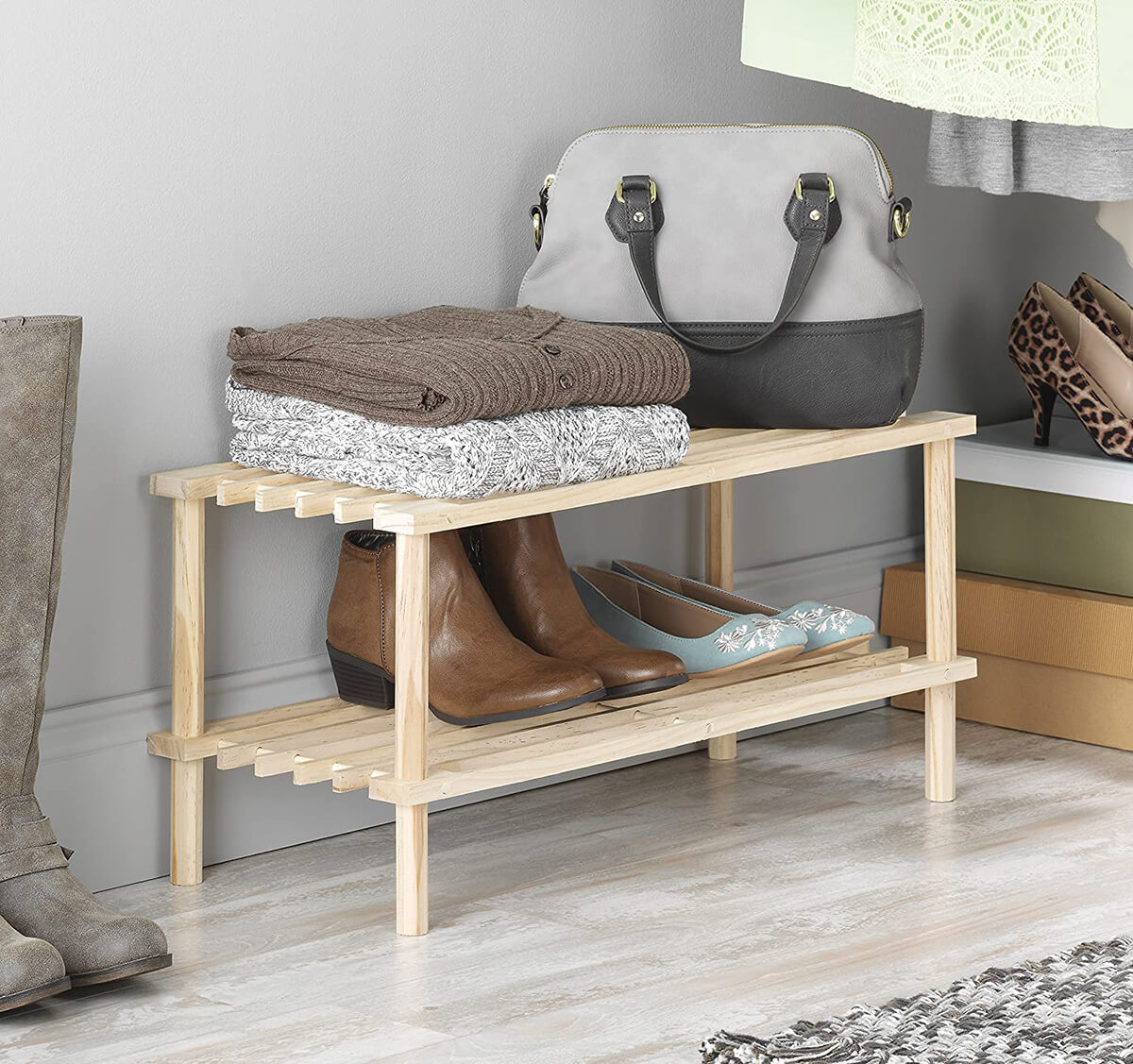 Simple Two-Shelf Wooden Shoe Rack #shoeorganizer #storage #shoe #organizer #decorhomeideas